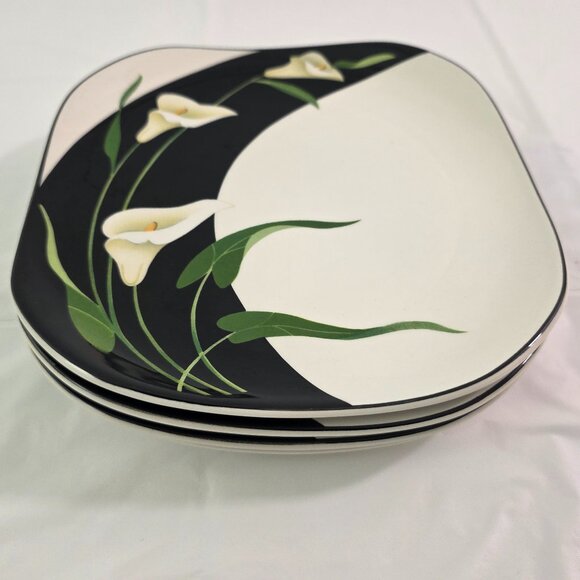 Sango Quadrille Black Lilies Semi Porcelain Salad Luncheon Plates – Set of 4 - Picture 12 of 13